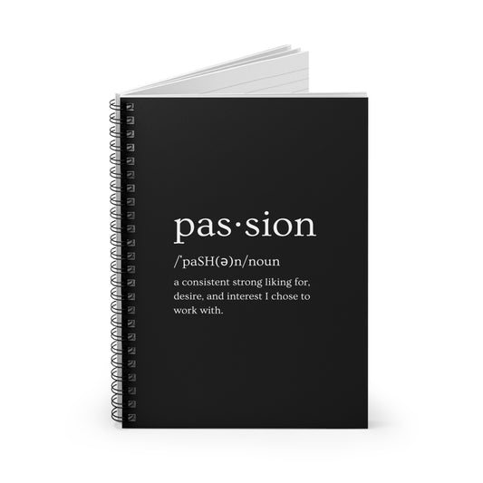 Black Spiral Notebook (Passion Design) - Ruled Line